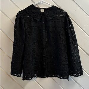JOIE Black Lace Button Up Top